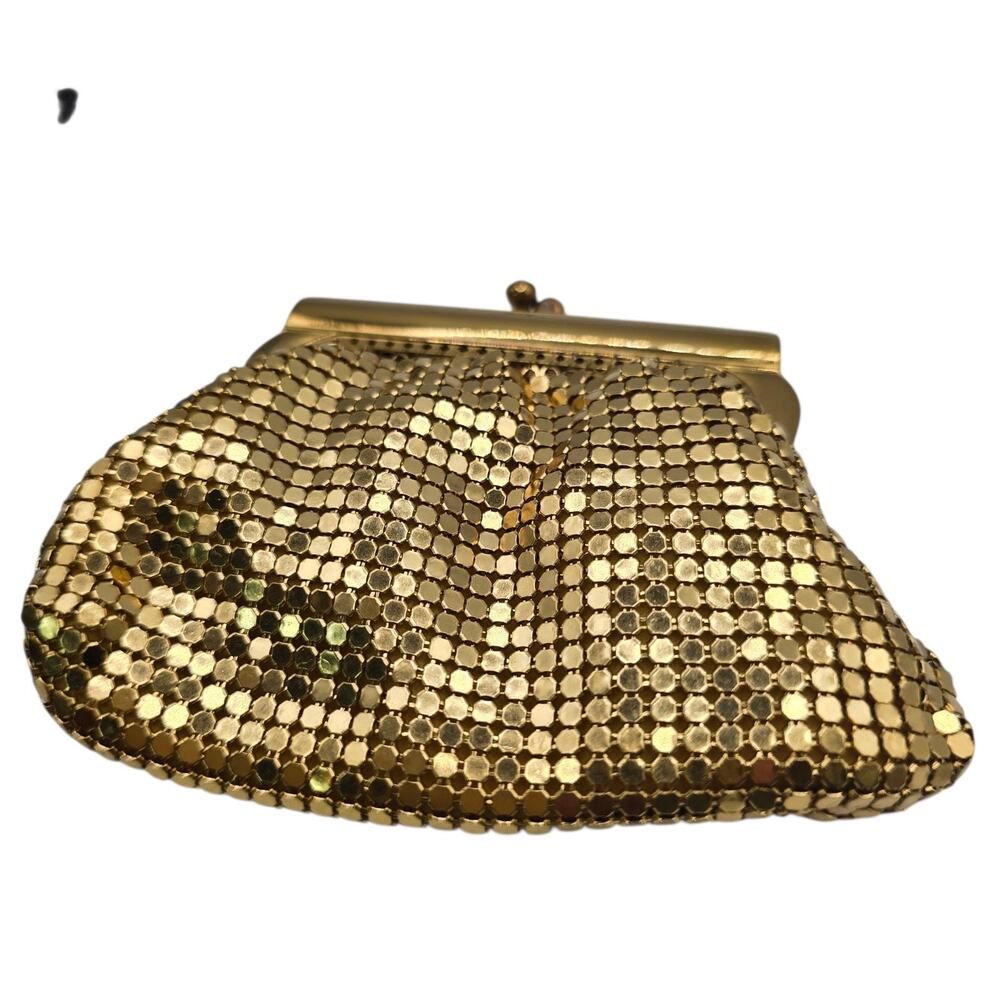 Vintage Gold Mesh Coin Purse Evening Bag Kiss Lock Clasp 70s Retro Glam - Picture 6 of 7